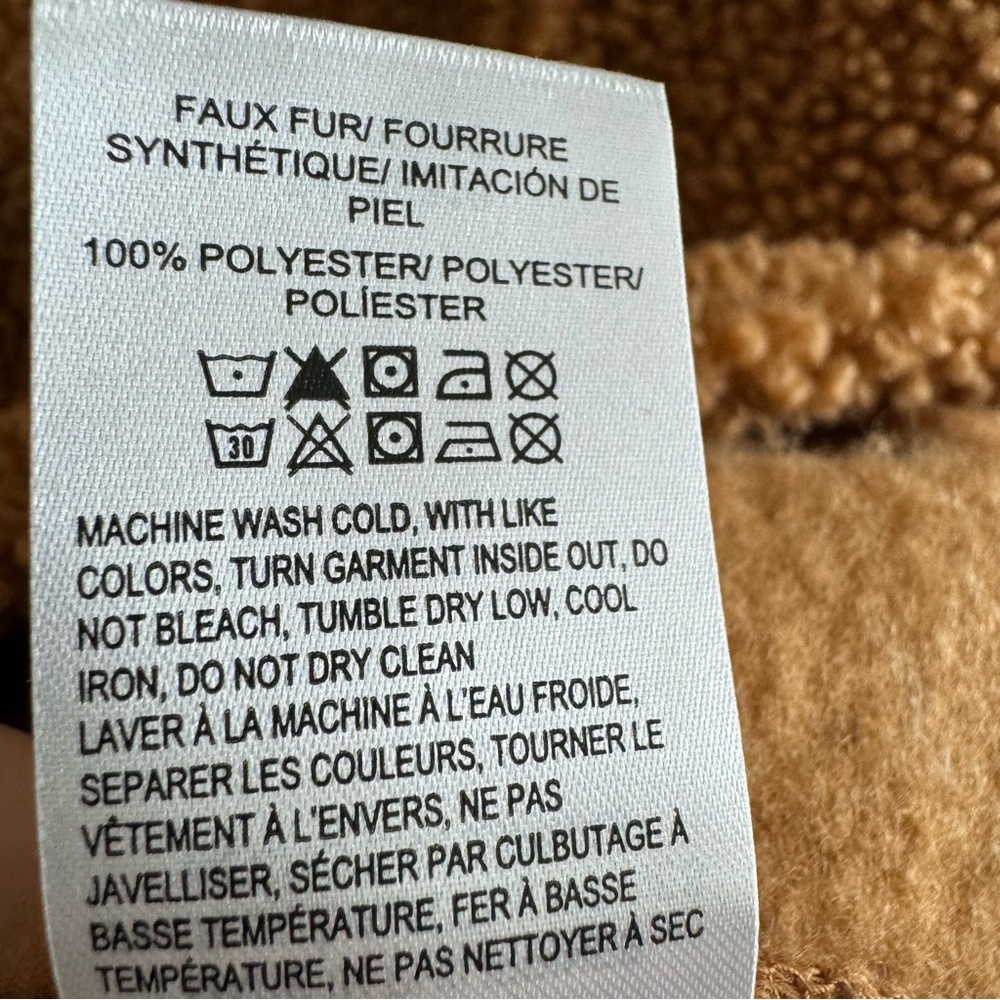 Lucky Brand Faux Fur Teddy Coat Jacket Tan Brown Cozy Fall Winter - Picture 9 of 10